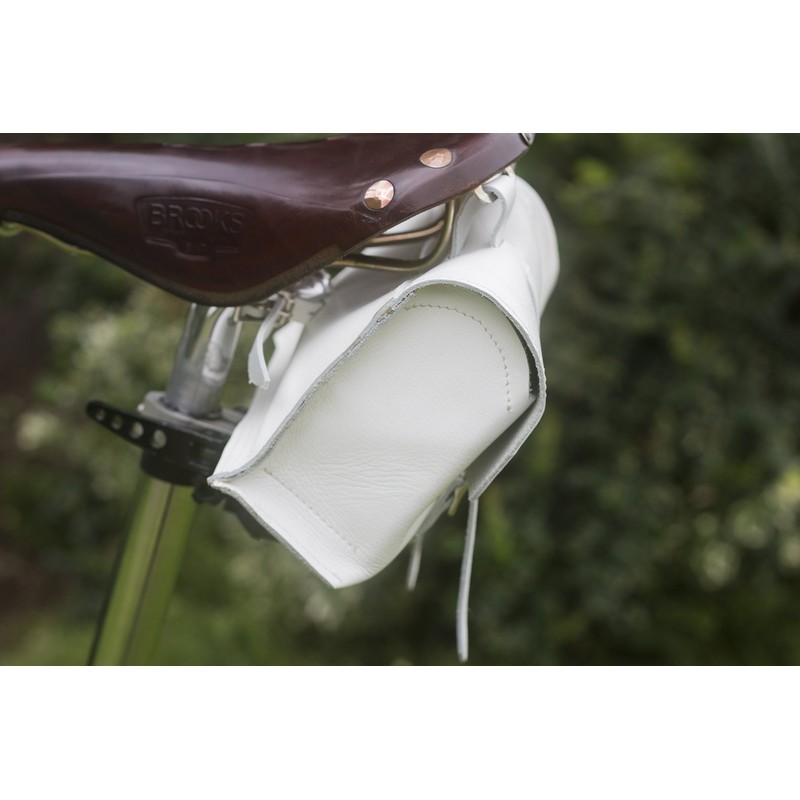 London Craftwork Large Leather Bicycle Bag Saddle/Handlebar/Frame Bag in White