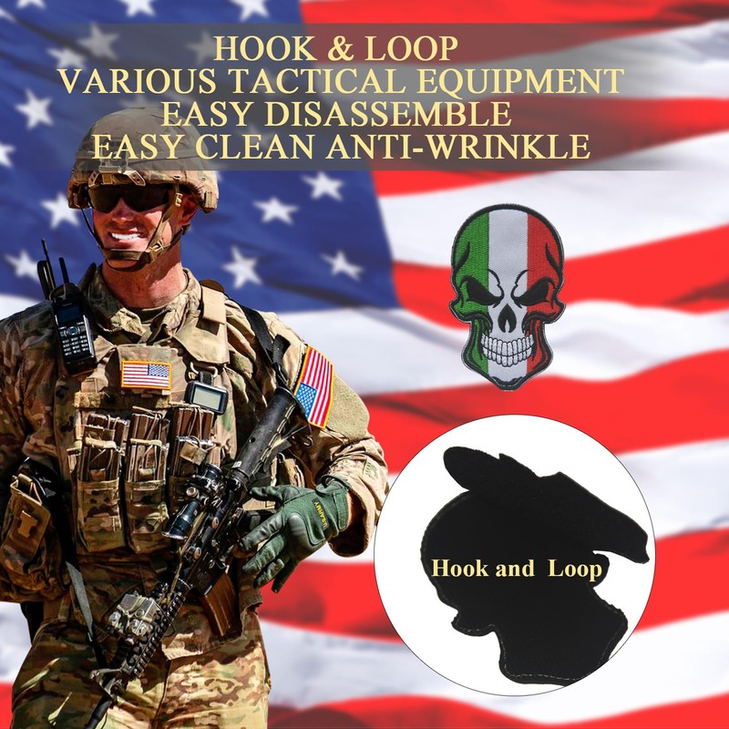 EmWoot 2PCS Italy Flag Patches Skull Patch Embroidered Tactical Military