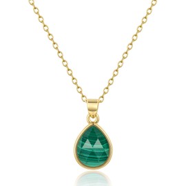 KissYan Gemstone Necklace for Women, 14K Gold Plated Crystal Teardrop Pendant Choker Natural Healing Stone Jewelry Gift, Stainless Steel, Malachite