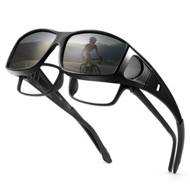 Cyxus Fit Over Sunglasses Polarized Wrap Around glasses UV400 Protection Shades for Driving Riding (Black)