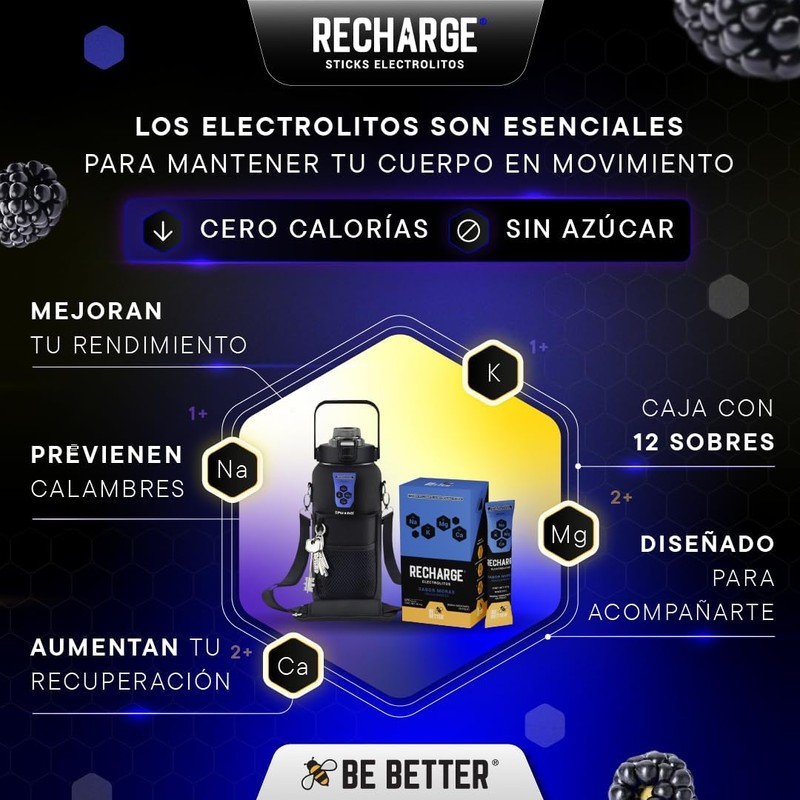 Be Better Recharge Electrolitos en Polvo, Sin Azúcar, Sin Calorías,