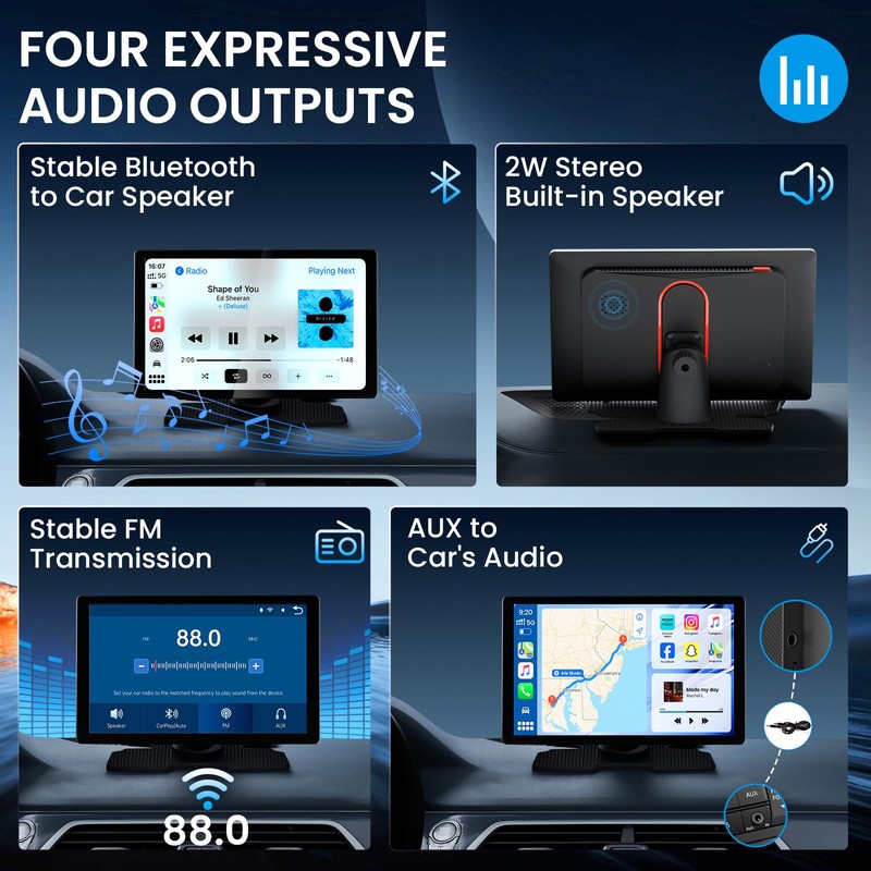 TECXERLLON 9.0" Wireless CarPlay Screen for Car, Android Auto Screen