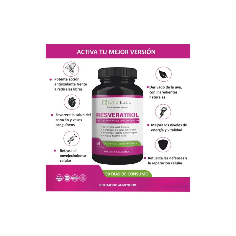 Resveratrol Alpha Labs 90 Cápsulas Alta Potencia 1000 Mg
