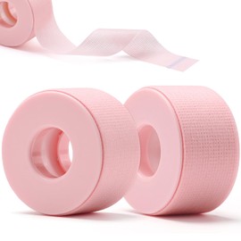 Gemsanva 2Pcs Lash Tape for Eyelash Extensions,Breathable & Easy Tear Micropore Tape, Professional Eyelash Extension Supplies,1in x 4yd (Pink)
