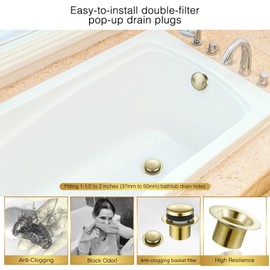 Bathtub Drain Tip-Toe Tub Trim Set with Two-Hole Overflow Faceplate, Bath Drain Conversion Kit Assembly, Coarse Thread Replacement Trim Kit (Brushed Gold)