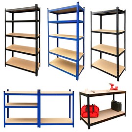 AUTOFU Garage Storage Shelves, Heavy Duty Shelving Unit, Adjustable Racking Unit, Freestanding Metal Utility Rack for Pantry Basement Shed Kitchen Office, Screw Free Installation