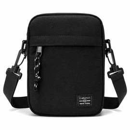 Pawleso Men's Shoulder Bag, Small Crossbody Bag, 18 cm, 1.8 L, Black Messenger Bag, Nylon Messenger Bag, Men's Bag, Black - without decorative ribbon, Contemporary