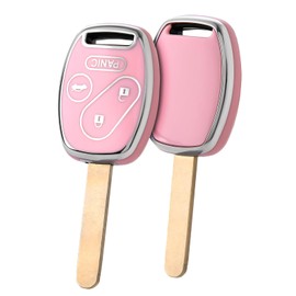 ELOHEI Key Fob Cover for Honda, Premium Soft TPU Full Protection Key Fob Case Compatible with 2003-2012 Honda Accord Civic CR-V Pilot Smart Remote Keyless Key Shell (Silver Border Pink)