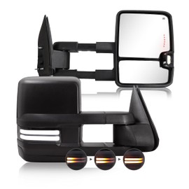 Switchback Towing Mirror for Silverado Sierra - Compatible with 2003-2007 Chevy Silverado GMC Sierra Tow Mirrors with Power Adjusted Heated Glass Running Light&Turn Signal Light Backup Lamp Black