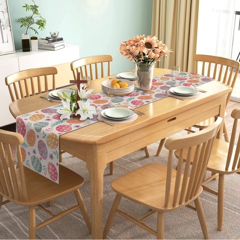 Nepnuser Linen Happy Easter Table Runner 90 inches Long Spring