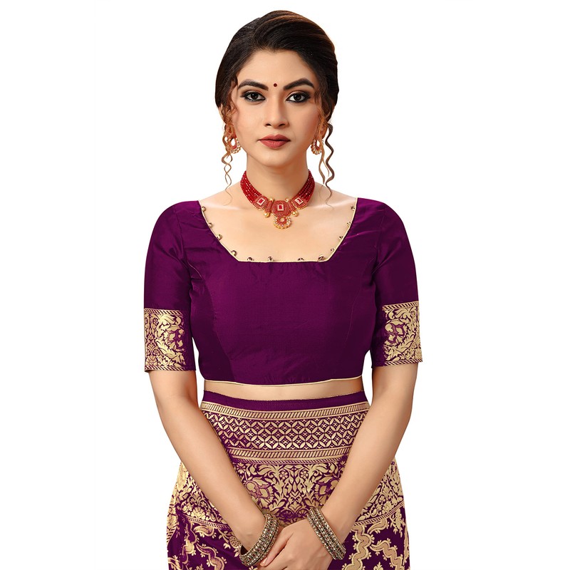 Nivah Fashion Women's Banarasi Art Silk Saree with Blouse Piece(NH.S13-Purple)