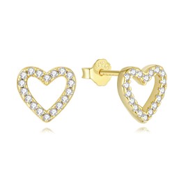 GAVU 925 Sterling Silver Stud Earrings, Heart Earrings Silver Diamond Earrings, Sterling Silver Earrings for Women