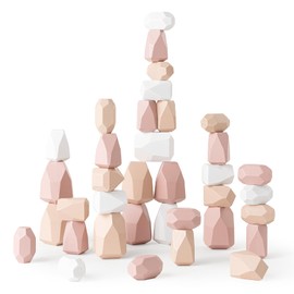 Comfy Cubs Stacking Rocks 36 Pieces, 36 Months+ - Educational Toddler Stacking Blocks, Promotes Imagination, Balance & Fine Motor Skills - Wooden Rocks Sensory Toys Gift for Kid, Girl Pack