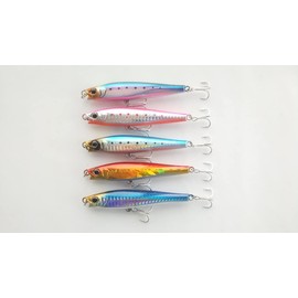 40g 95mm Sinking Pencil, Set of 5 Colors, Through Wire, Hooked Attached, Swaying Yellowtail, Blue, 95S, TypeB