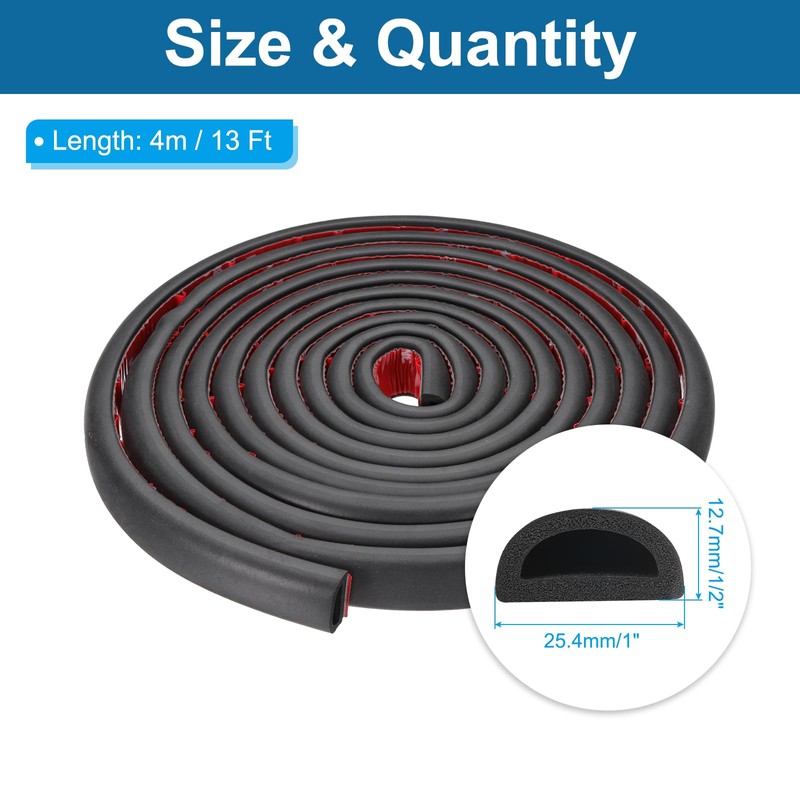 PATIKIL 13 ft D Shape Rubber Seal Strip, Self-Adhesive EPDM
