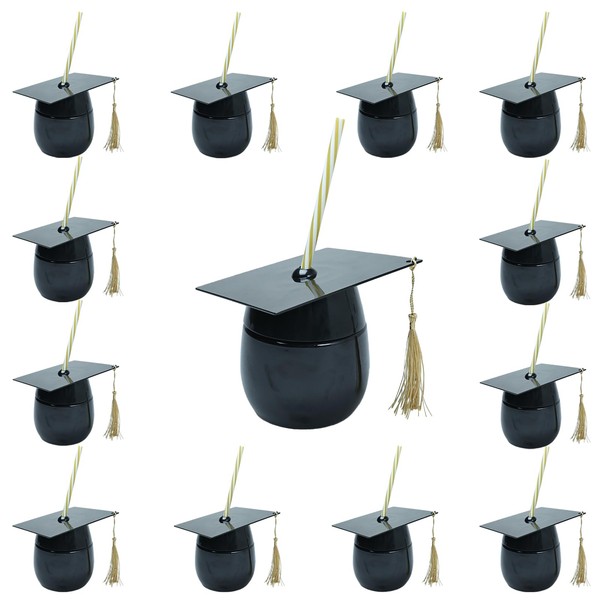Graduation Cups with Lids and Straws, Reusable Plastic Cap Cups