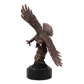 Ebros 9.25" Tall Wings of Glory Swooping Broad Winged Bald Eagle by Cliff Rocks Statue Bronze Electroplated Resin Figurine with Base USA Patriotic Home and Office Decor Flying Wild Life Eagles