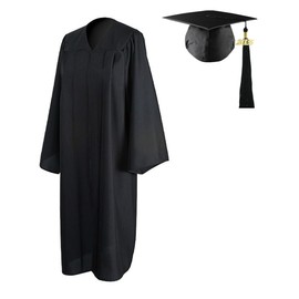 HEPNA [2025] Unisex Adult's Matte Graduation Gown Cap Tassel Set,Graduation Robe Hat for High School College Ceremony(Black,Size45)