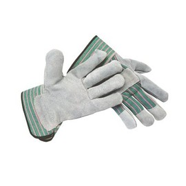 Radnor Medium Select Shoulder Grade Split Leather Palm Gloves With Rubberized Safety Cuff, Striped Canvas Back And Reinforced Knuckle Strap, Pull Tab, Index Finger And Fingertips