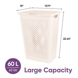 Superio Gradient Hamper with Lid - 60L, Modern Design, Perforated, Slim & Sturdy, Ergonomic Handles - Cream