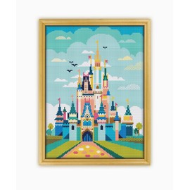 Cinderella Castle CS490-2 - Counted Cross Stitch KIT#2 Prime. Set of Threads, Needles, AIDA Fabric, Needle Threader, Embroidery Clippers and Printed Color Pattern Inside.