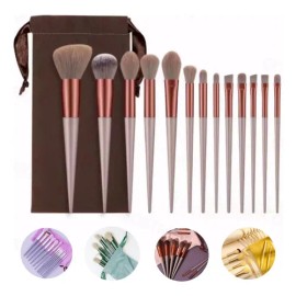 Set 13 Brochas De Maquillaje Profesional Juego De Brochas Color Marrón Claro                                                                          