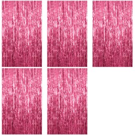 5 Pack Foil Curtain Backdrop Pink Metallic Tinsel Foil Fringe Curtains Photo Booth Props for Birthday Wedding Engagement Baby Shower Bachelorette Christmas Holiday Celebration Party Decorations