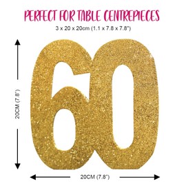 Number 60 Glitter Table Decoration Gold| Table Centrepiece | Table Decorations Centrepiece | 60th Birthday Decorations | Pack of 1 | 20cm |H105