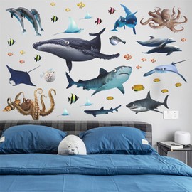 Condessacity Wall Stickers Sea Fish In Sea Creatures Sea Adventure Wall Stickers Shark Whale Dolphin Octopus Wall Stickers Cute Animal Wallpaper Kids Room DIY Stickers Kindergarten Nursery Boys Girls