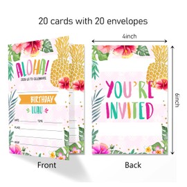 Hawaiian Aloha Luau Birthday Invitation Cards with Envelopes Pack of 20 (4"x6"), Party Invitations for Boys, Girls, Kids, Teens, Aloha It’s A Luau, Summer Party Favors Decor and Supplies.(05)