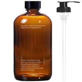 Essentially KateS Castor Oil 16 Fl Oz (Glass Bottle) - Rosemary Peppermint Grapefruit Infusion - A Huge Glass Bottle with a Pump - 100% Pure and Natural, Cold Pressed, and Hexane-Free - Hair Oil, Body Oil