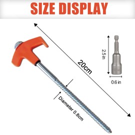 8Pack Tent Stakes-8” Drill in Heavy Duty Ground Pegs Screw in Camping Stakes with Hex Head Driver Spikes Puller Protector Ratchet in a Carrying Bag for Camping Hiking, Hammocks Accessories (Orange)