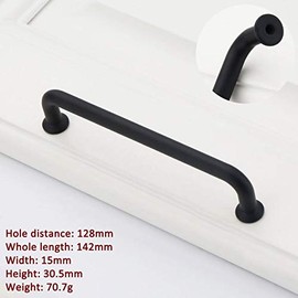 5 x minimalistische Schrank-Türgriffe aus Zinklegierung, schwarz, Möbelschleifen, 128 mm, mit Schrauben (schwarz)
