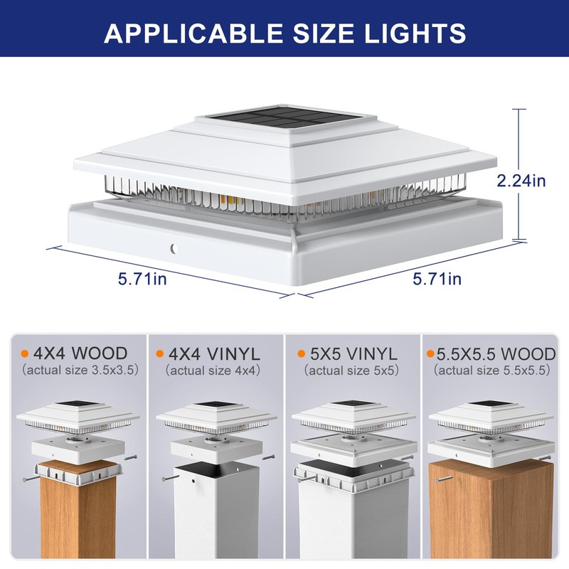 APONUO Solar Post Cap Lights 16-Pack, White IP64 Waterproof 16