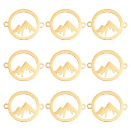 UNICRAFTALE Pack of 10 Golden Mountain Connecting Pendants, Stainless Steel Mountain Bracelet, Pendant, Hollow Flat Round Mountain Charms, Metal Pendant for Outdoor Lovers, Climbers, Range, Sports