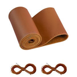 BELINOUS Leather Steering Wheel Cover Lace Up, Stitch On Wrap, Universal Fit 13-20 inch Car Truck SUV Pickup Boat, A Whole Piece of Cowhide, DIY Stitch w/Needle Thread (Size L5, Brown)