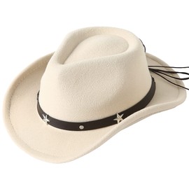 Jastore Kids Girls Boys Western Cowboy Cowgirl Hat with Buckle Belt Felt Fedora Hat, Beige, 2-4T