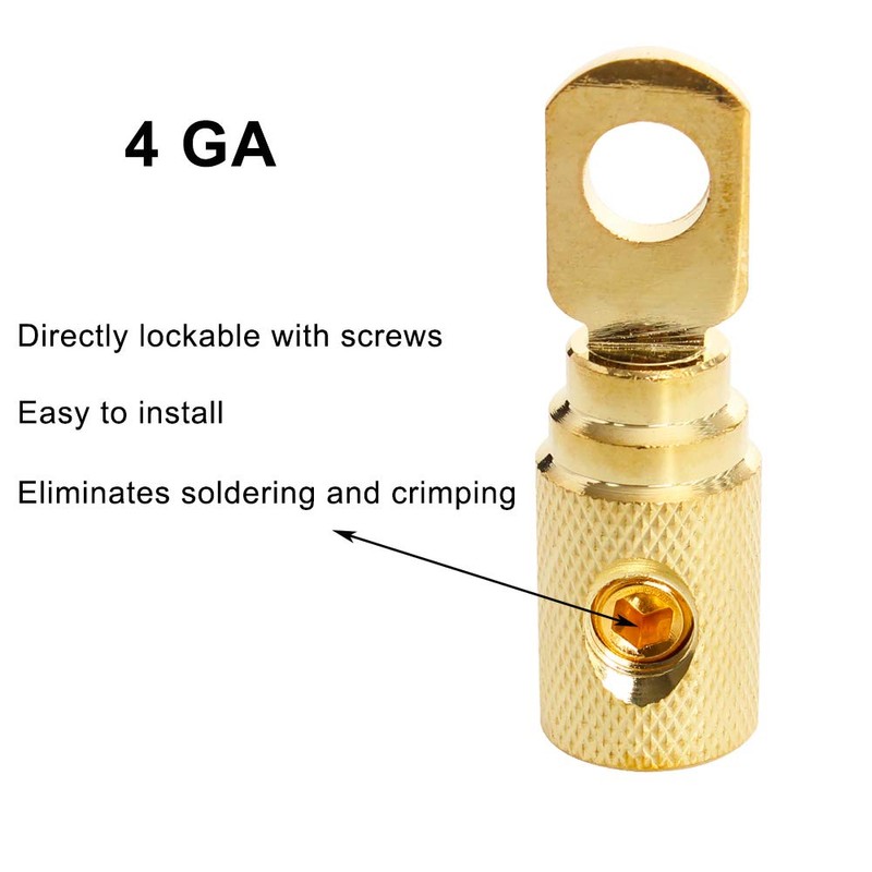 Car Audio Battery Terminal Connector Pure Brass Gold-Plated 4 Gauge
