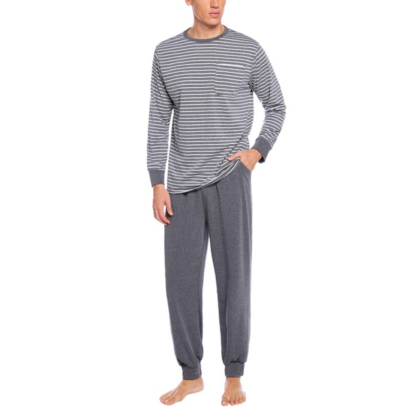 Sykooria Long Men's Pyjamas with Cotton Cuffs, 2-Piece Pyjamas with