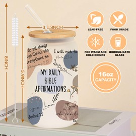 Christian Gifts for Women Friendship, Religious Gifts for Women Friends, 16 Oz Drinking Glass Cups With Lid and Straw, Affirmations Christian Prayer Gifts With Bible Verses, Faith Religious Gift