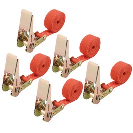 Pack of 5 Lashing Straps with Ratchet, Orange Tie Down Straps 2 m x 25 mm with 900 kg Load Capacity, Adjustable Ratchet Strap Set, Lashing Straps with Ratchet Loads, Ratchet Straps According to DIN EN
