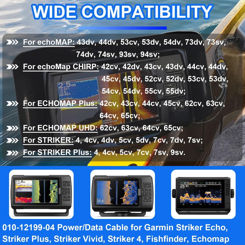 010-12199-04 4-Pin Power/Data Cable Compatible with Garmin Striker Echo, Striker
