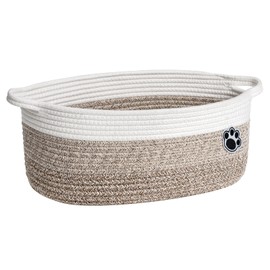 TIMEYARD Dog Toy Basket Gift Basket Empty, Woven Storage Baskets for Organizing, Cotton Rope Baskets for Shelf, Dog Storage Bins with Handles, 35 x 25 x 15 cm, Mixed-Brown