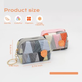 MultiValue Coin Purse, PU Leather Keychain Wallet Portable Travel Small Wallet Coin Pouch with Keyring Ladies Cute Strawberry Zipper Change Purse for Coin Card Key Lipstick Cosmetic (Gray)
