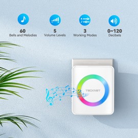 TECKNET Wireless Doorbell with 2 Receivers 2 Push Buttons, IP65 Waterproof Twin Door Bells Wireless Cordless with RGB Flash,400M/1300ft Long Range Plug in Door Bell with 5 Volume Levels & 60 Chimes