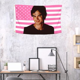 Shmbada 3x5 Ft Decorative Ian Somerhalder Flag Double Stitched with 2 Brass Grommets for Indoor Outdoor, Wall Hanging Tapestry College Dorm Room Decoration (Pink, 3x5 ft)