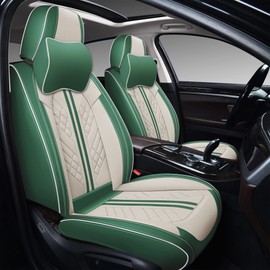 GXT Car Seat Covers Front Seats Only, Front Car Seat Covers 2 Pack, Premium Faux Leather Car Seat Cushion - Universal Fit for Most Sedans SUV Pick-up Truck with Headrests(Green and White)