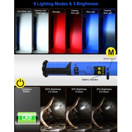 CLY 3000LM Bright LED Work Light, Magnetic Underhood, 6 Modes, 5000mAh Rechargeable, Mechanic Light with Hooks for Car Repair/Garage/Workshop/Emergency