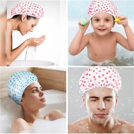 MZD8391 Shower Cap, Reusable Shower Hat Bath Caps - Waterproof with Elastic Band Hair Hat for Men Women Ladies Spa Salon (Coloful Dotted) (3 Packs)