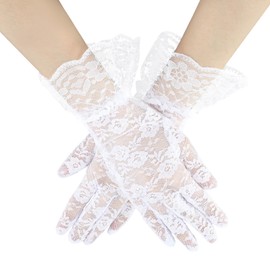Abeillo Women Lace Gloves Elegant Wedding Glove Short Tea Party Gloves Courtesy Gloves for Opera Evening Wedding Tea Party Prom 1920s (White)